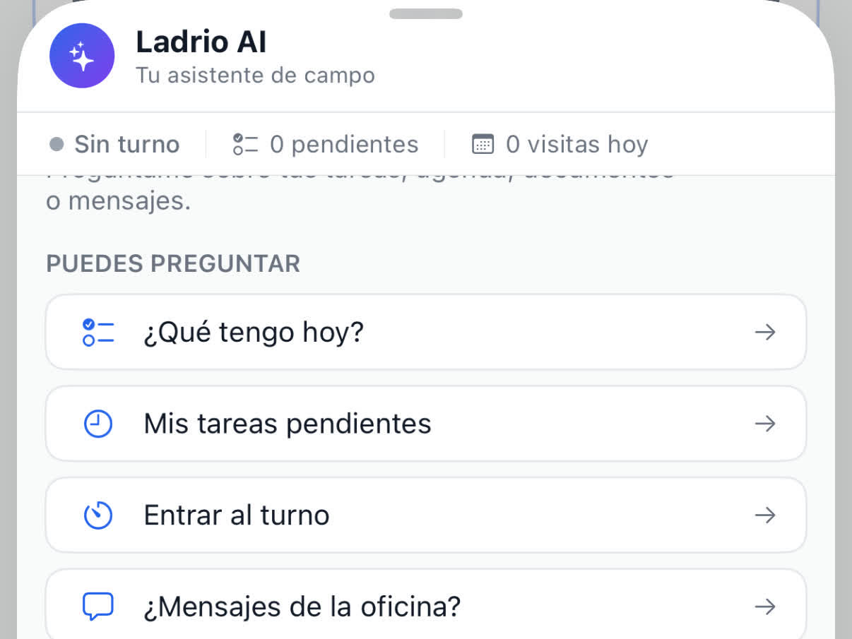 App del trabajador de Ladrio antes de fichar entrada